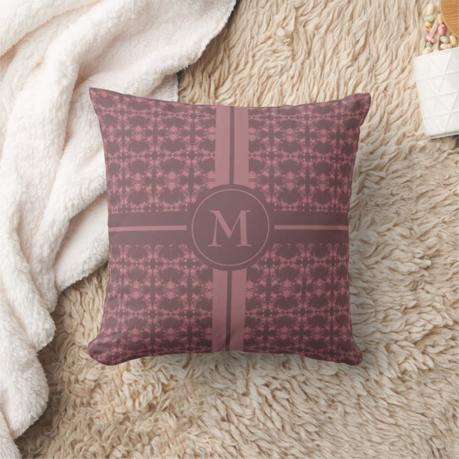 Dusty Pink Pattern Monogrammed Throw Pillow (Blanket)
