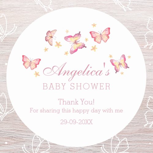 Dusty Pink Peach Butterfly Baby Shower Thank You  Classic Round Sticker