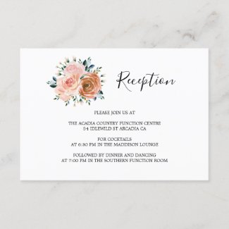 Dusty Pink Peach Coral Roses Wedding Reception Enclosure Card