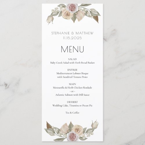 Dusty Pink Peach Floral Botanical Wedding Menu