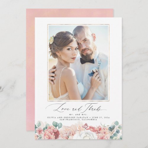 Dusty Pink Peach Floral Wedding Thank You Invitation