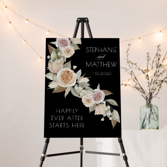Dusty Pink Peach Flowy Botanical Black Wedding Foam Board (In Situ (Stand))
