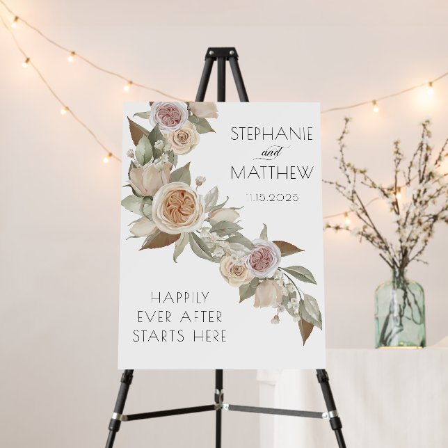 Dusty Pink Peach Flowy Botanical Wedding Foam Board (In Situ (Stand))
