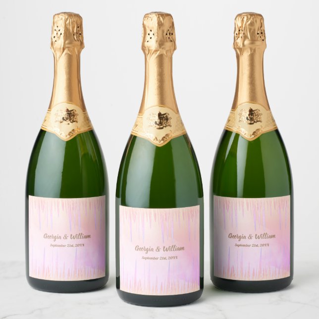 Dusty Pink Peach Icicle Wine & Sparkling Wine Labe Sparkling Wine Label (Bottles)