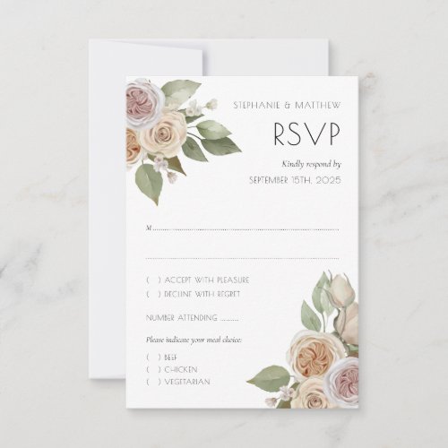 Dusty Pink Peach Rose Botanical Wedding RSVP Card