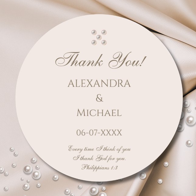 Dusty Pink Pearl Christian Wedding Thank You Classic Round Sticker (Creator Uploaded)
