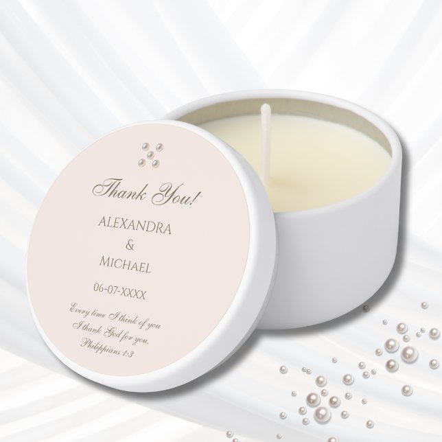 Dusty Pink Pearl Christian Wedding Thank You Mini Candle Favors (Creator Uploaded)
