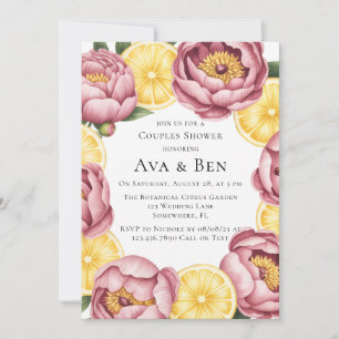 Dusty Pink Peonies and Lemon Couples Shower Invitation