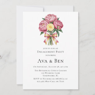 Dusty Pink Peonies and Lemon Engagement Party Invitation