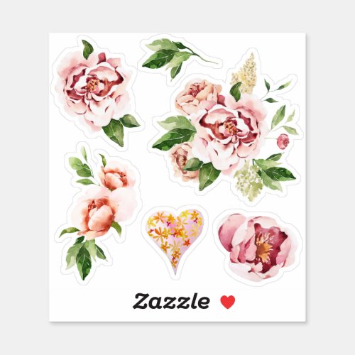 Dusty Pink Peony Heart Floral Bujo Custom Cut Sticker