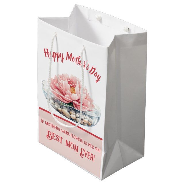 Dusty Pink Peony Mother's Day Medium Gift Bag (Front Angled)