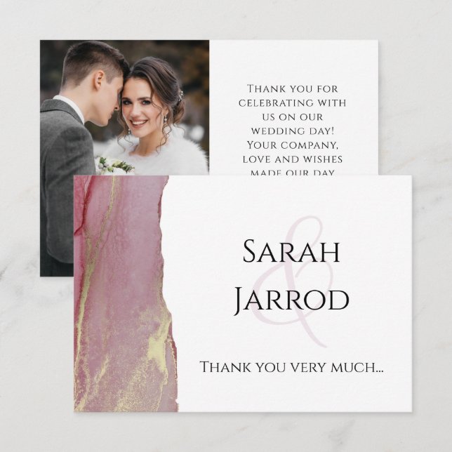 Dusty Pink Photo Wedding Thank You Card (Front/Back)