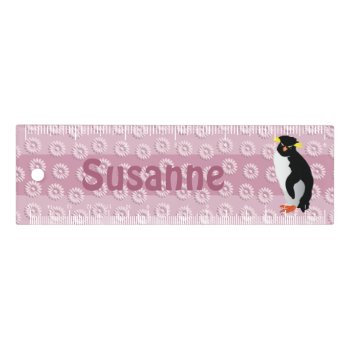 Dusty Pink Pinwheels  Penguin & Monogram Name Ruler by LilithDeAnu at Zazzle