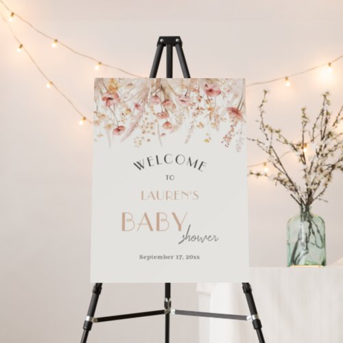 Dusty Pink Poppies Wildflower Baby Shower Welcome Foam Board