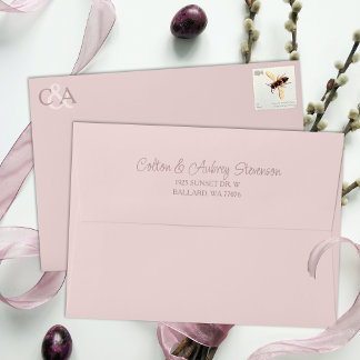 Dusty Pink, Pre-addressed 5x7 Wedding Envelope