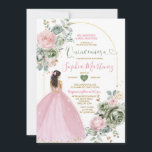 Dusty Pink Princess Dress Sage Floral Quiñceanera Invitation<br><div class="desc">Dusty Pink Princess Dress Sage Floral Quiñceanera Invitation
Mis Quince 15 Anos,  16th Birthday, </div>