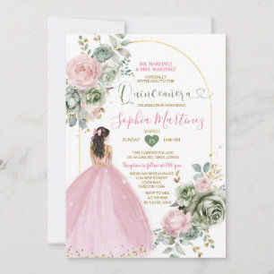 Dusty Pink Princess Dress Sage Floral Quiñceanera Invitation