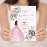 Dusty Pink Princess Dress Sage Floral Quiñceanera Invitation<br><div class="desc">Dusty Pink Princess Dress Sage Floral Quiñceanera Invitation
Mis Quince 15 Anos,  16th Birthday, </div>