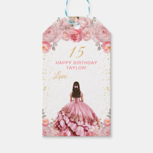 Dusty Pink Princess Quinceañera Happy Birthday Gift Tags