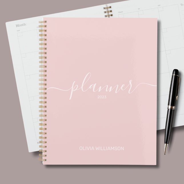 Dusty Pink Professional Business Planner (Pale pink personalized planner.  Customize with your on name and year.)