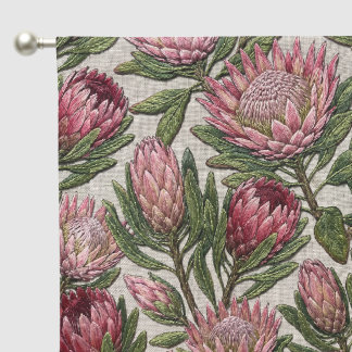 Dusty Pink Protea Embroidery Style Botanical Blackout Curtains