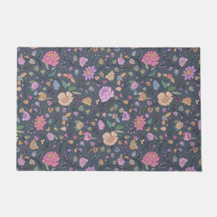 Dusty Pink Purple Beige Whimsical Colorful Floral Doormat