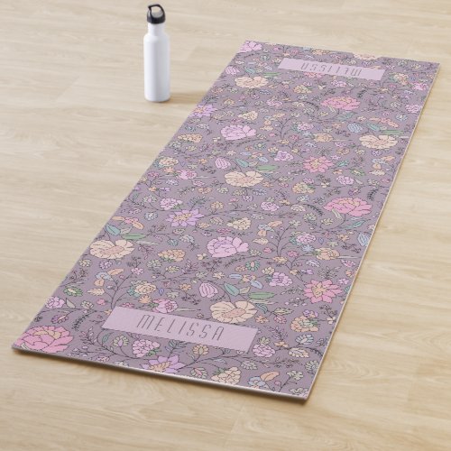 Dusty Pink Purple Beige Whimsical Colorful Floral Yoga Mat