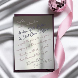Dusty Pink & Purple Bold Script Silver Wedding Foil Invitation
