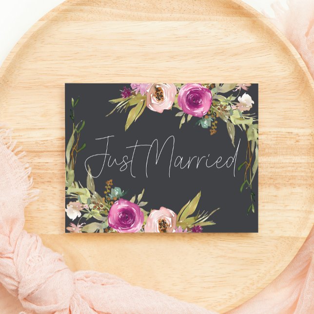 Dusty Pink Purple Charcoal Wedding Just Married (Creator Uploaded)