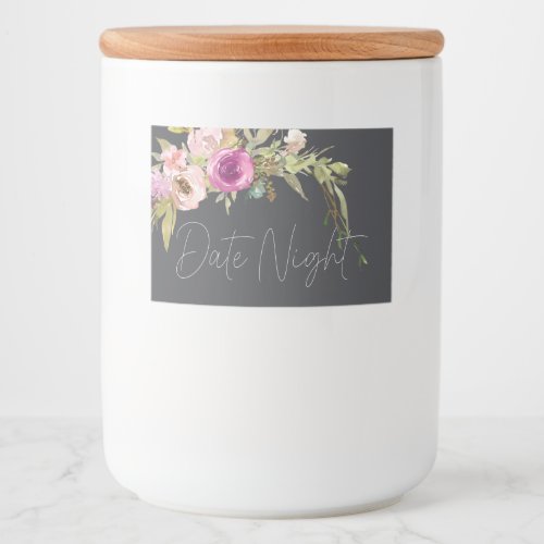 Dusty Pink Purple Elegant Floral Date Night Jar Food Label