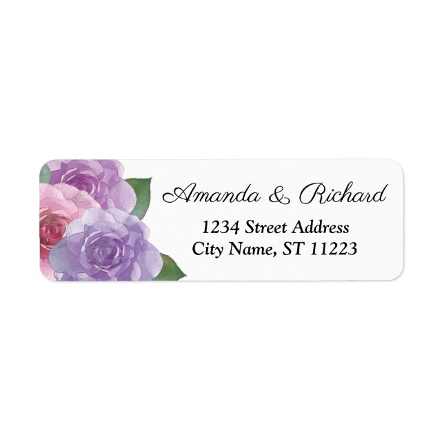 Dusty Pink Purple Elegant Floral Wedding Label (Front)