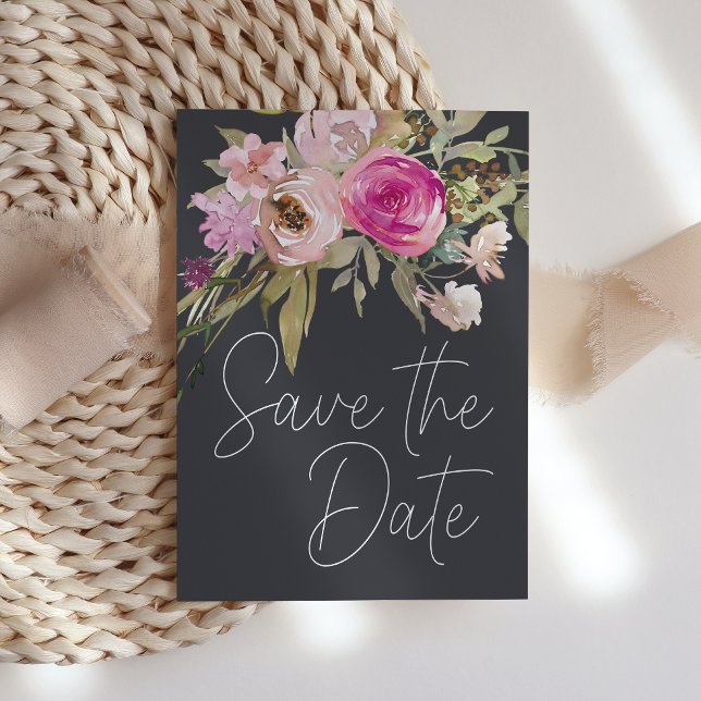 Dusty Pink Purple Floral Charcoal Floral Save The Date (Creator Uploaded)