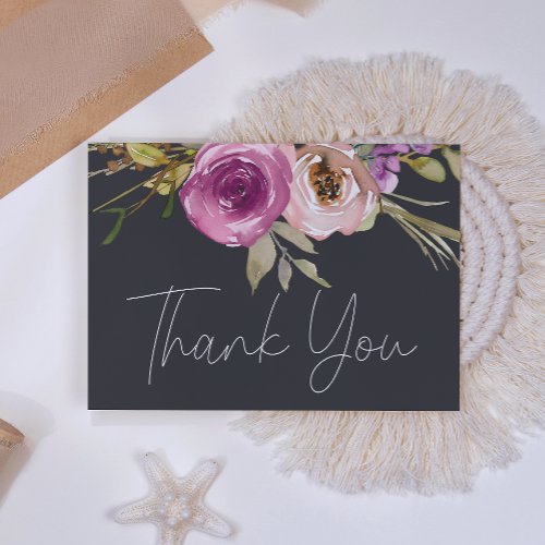 Dusty Pink Purple Floral Elegant Thank You Card