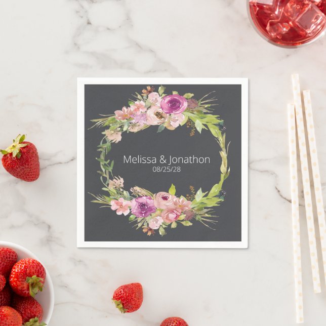 Dusty Pink Purple Floral Romantic Wedding Napkins (Insitu)