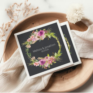 Dusty Pink Purple Floral Romantic Wedding Napkins