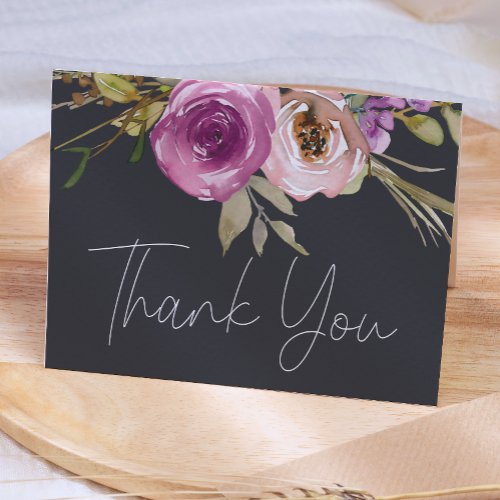 Dusty Pink Purple Floral Thank You Card