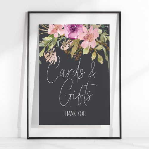 Dusty Pink Purple Floral Wedding Card  Gifts Sign