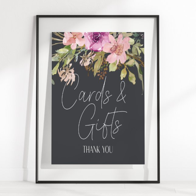 Dusty Pink Purple Floral Wedding Card & Gifts Sign (Creator Uploaded)