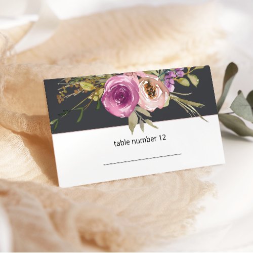 Dusty Pink Purple Floral Wedding Escort Card
