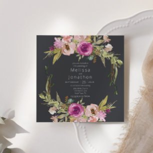 Dusty Pink Purple Floral  Wedding Invitation