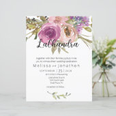 Dusty Pink Purple Floral Wedding Invitation (Standing Front)