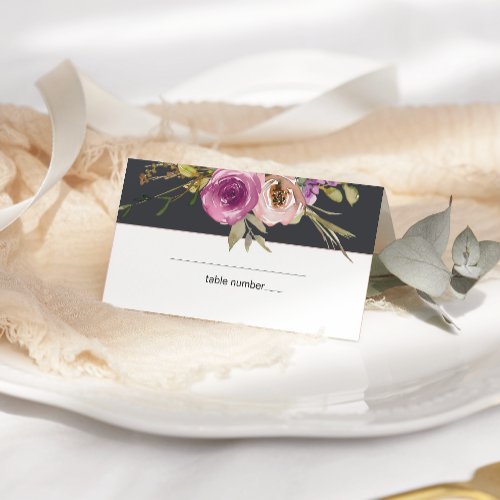 Dusty Pink Purple Floral Wedding Place Card