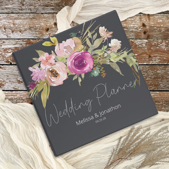 Dusty Pink Purple Floral Wedding Planner 3 Ring Binder (Creator Uploaded)