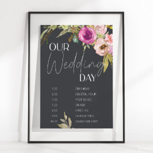 Dusty Pink Purple Floral Wedding Schedule Poster