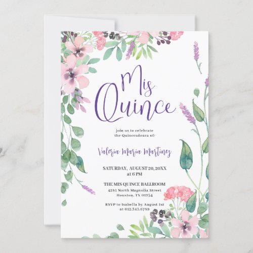 Dusty Pink Purple Wildflower Quinceanera Invitation