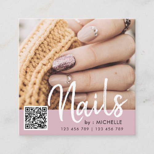 Dusty Pink  QR code nails photo business cards