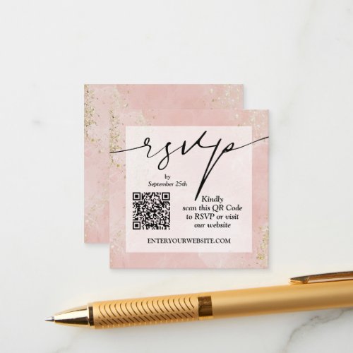 Dusty Pink QR Code Wedding RSVP Enclosure Card