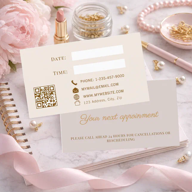 Dusty pink QR customer client appointment card | Zazzle