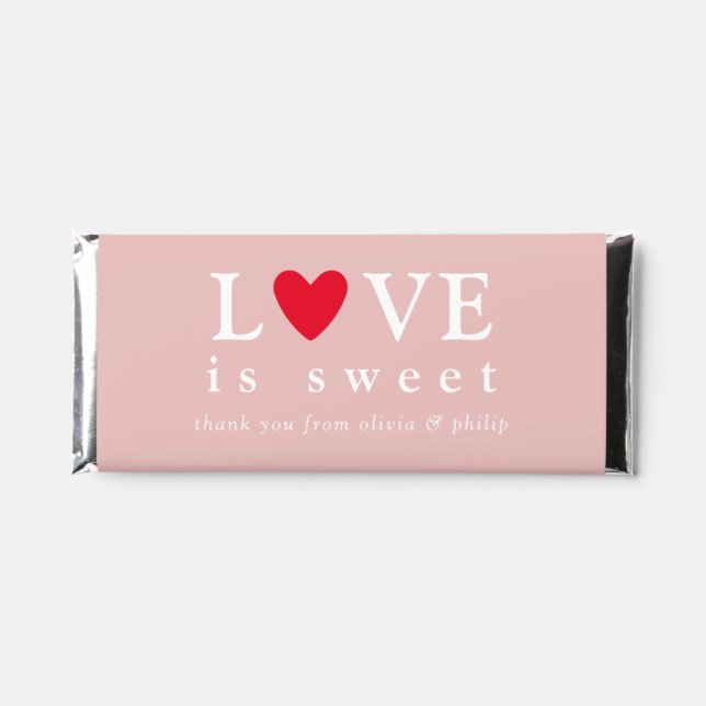 Dusty Pink Red Heart Love Is Sweet Wedding Hershey Bar Favors (Front)