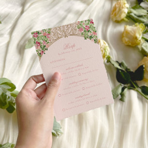 Dusty Pink Regal Doors Faux Foil Wedding RSVP Card